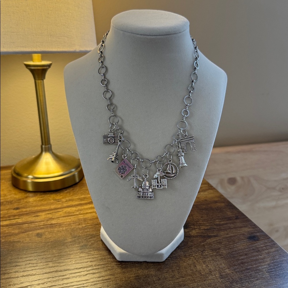 Silver Travel Charm Statement Necklace